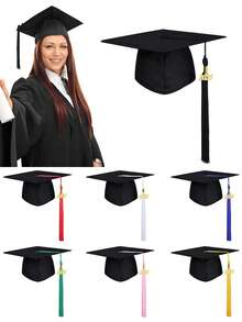 3pcs/1pc Unisex Matte Graduation Cap, 2026 Charming Graduation Cap, Adjustable Size Bachelor Cap, Tassel Decor Doctor Cap, Master Cap, Suitable For High School And Bachelor/Master Graduation Ceremony Photo - Multicolor - View 1
