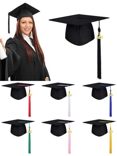 3 piezas/1 pieza Gorra de graduación mate unisex, Gorra de graduación encantadora 2026, Gorra de bachiller ajustable, Decoración con borla Gorra de doctor, Gorra de maestría, Adecuada para la ceremonia de graduación de escuela secundaria y bachillerato/maestría