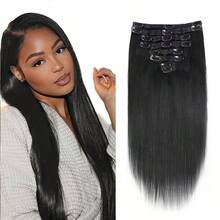 Straight Clip In Hair Extensions Real Human Hair 8Pcs Remy Human Hair Clip Ins For Women Natural Soft Human Hair 100g 22inch #1B Natural Black - Natural Black - 查看 6