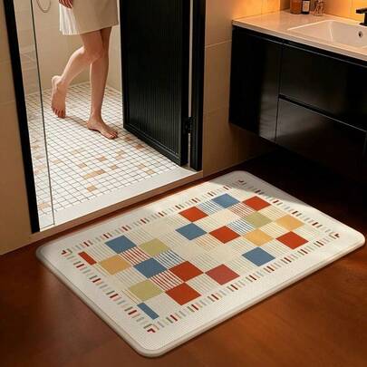 Bộ 1/3 thảm tắm chống trượt thấm hút giả vải lanh, thảm tắm silicon giả vải lanh, họa tiết cổ điển, thảm nhà vệ sinh hình chữ U, thảm thấm hút chân bồn rửa mặt, chất lượng cao, dày 6.3mm.