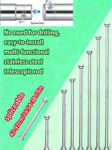 1pc Super Long Stainless Steel Extendable Curtain Rod, Shower Curtain Rod, Window Curtain Rod, Wardrobe Rod, Tension Rod, Drying Rack, Adjustable Curtain Rod, Spring Curtain Rod, No Drilling Required Bathroom Divider Spring Rod - Multicolor - View 25