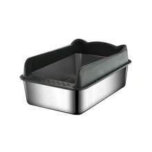 Caja de arena para gatos de acero inoxidable (con tapa) - Caja de arena para gatos de metal abierta, diseño de bordes altos, antiadherente y fácil de limpiar; Incluye pala recogedora; Diseñado especialmente para gatitos - S - Ver 9