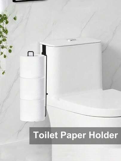 水箱式壁挂式卫生纸架，哑光露营配件，可容纳6卷卫生纸，小型浴室必备，自粘式卫生纸架，黑色铁艺纸巾架带毛巾杆，无需钻孔，适用于厨房和浴室收纳
