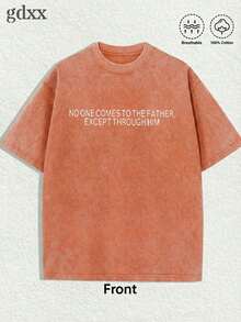 1-Pack Plus Size Christian-Themed T-Shirt Featuring "One Way Jesus" Graphic - Loose Fit, 230g Washed Pure Cotton Fabric. Stylish, Streetwear-Inspired, And Vintage Distressed Wash; Unisex Top. Men's Summer Top. - trái cam - Xem 2