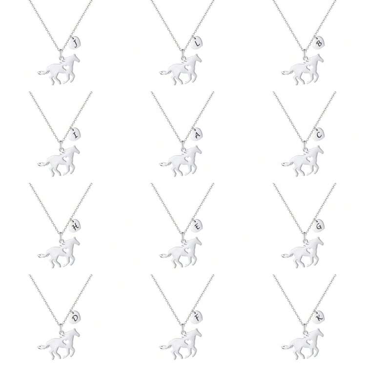 Dây chuyền hình ngựa quà tặng lễ Phục Sinh cho nữ, trang sức kỷ niệm hình động vật, dây chuyền chữ cái hình trái tim bằng thép không gỉ không gây dị ứng, quà tặng sinh nhật cá nhân hóa bền chắc phù hợp cho phái nữ - Bạc - Xem 6
