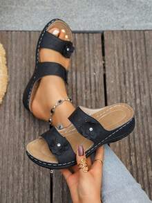 Women's Platform Wedge Sandals, Fashion Shoes - Black - View 1