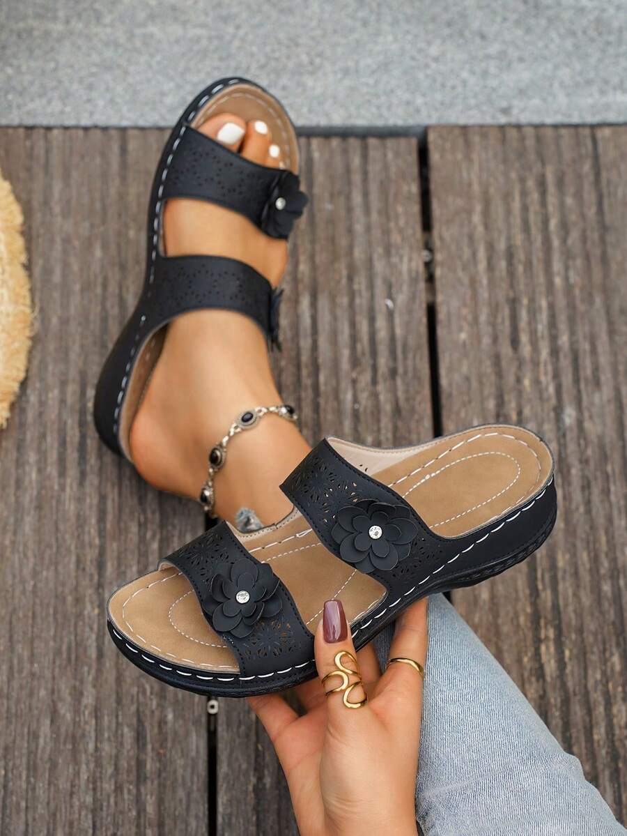 Women's Platform Wedge Sandals, Fashion Shoes - Black - View 1