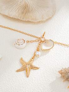 1件多层巴洛克不规则珍珠吊坠项链，性感比基尼链，多功能胸链/身体链，女士休闲度假身体饰品 - 金黃色 - 查看 6