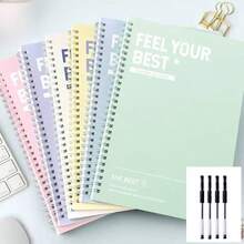 5pcs In One Pack, Including 1 Spiral Notebook + 4 Pens. Easy Hardcover Spiral Notebook, With Removable Pages And Horizontal And Vertical Lines. Office And Study Supplies - Multicolor - View 2