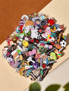 [5枚/10枚/20枚/30枚/40枚/50枚/60枚/70枚/80枚/90枚/100枚] 卡通人物胸针随机组合套装 - 时尚哥特复古朋克珐琅徽章，英文标语字母胸针，可别在衬衫、包包和外套上 - 英文标语锌合金翻领别针，休闲装扮的完美之选，也是馈赠亲友的理想礼物 - 彩色 - 查看 7