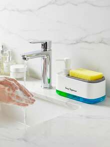 二合一厨房皂液器套装，包含液体皂液器、带海绵架的洗洁精泡沫器、厨房收纳架、水槽置物架、浴室收纳架、清洁用品 - A - 查看 5