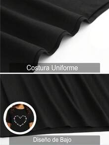 One Piece, Blusas Hermosas para Mujer, Conjuntos de Ropa para Mujer, Tiendas Locales, Corazón Acuarela, Camiseta Blanca y Negra de 189G, Diseño de Corazón Pastel, Impresión de Alta Calidad, Cuello Redondo, Corte Holgado Básico, Unisex, Transpirable, Secado Rápido, Versátil, Lavable a Máquina, Cómodo, Talla S ~ 2XL, Diario, Casual, Deportivo, Esencial para el Verano. - Negro - Ver 5