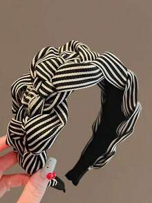 1pc Vintage Elegant Headband, Versatile Wide Striped Hair Clip, New Black And White Striped Hair Accessory For Women, Bangs And Flyaway Hair Clip, Classy Facial Wash Headband, Suitable For Daily Wear, Festivals, And Outings, Great Gift For Girls - 彩色 - 查看 1