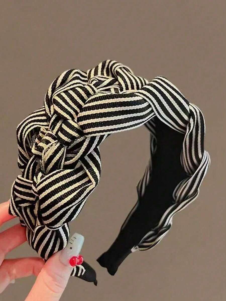 1pc Vintage Elegant Headband, Versatile Wide Striped Hair Clip, New Black And White Striped Hair Accessory For Women, Bangs And Flyaway Hair Clip, Classy Facial Wash Headband, Suitable For Daily Wear, Festivals, And Outings, Great Gift For Girls - 彩色 - 查看 1