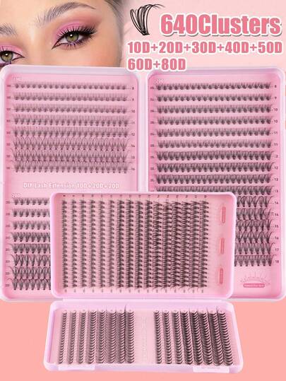 640/240pcs D-Curl Faux Mink Lashes, High Density Individual False Eyelashes, Suitable For Beginners And Professionals DIY Use At Home. 10D+20D 30D+40D+50D+60D+80D+100D Mixed Style Lash Book, Can Create Different Eye Makeup Looks, Soft & Natural, Long-Lasting & Lightweight, Large Capacity Lash Book