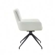 [Set Of 2] European Swivel Chair In A Lightweight Luxury Design: PU Coating + Black Metal Legs, 360° Sound Swivel, Set Of 2 For Dining Rooms / Relaxation Areas. - White - View 8