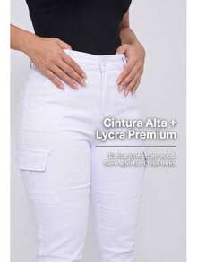 Stillger Moda Jeans Kit 2 Women's Cargo Jeans Jogger High Waist Butt Lifting Premium Pants With Lycra Side Pockets - Beige and White - View 2