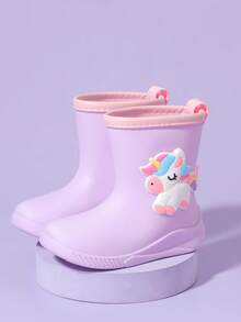 Sepatu Bot Hujan Anak Bergambar Kartun, Sepatu Hujan Setengah Betis untuk Anak Perempuan, Sepatu Bot Karet Tahan Air untuk Anak Laki-laki - Mauve Purple - View 3