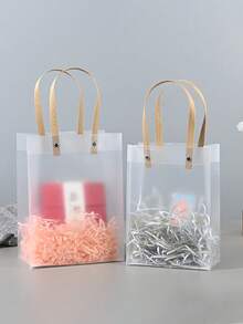 1/5个装透明磨砂礼品袋，礼品包装手提袋，糖果袋，可重复使用的半透明包装礼品袋，适用于节日派对/生日/婚礼/毕业典礼/返校礼物 - 透明磨砂 - 查看 6