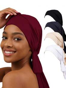 1件情人节女士睡帽，弹性绑带设计，丝滑柔顺，休闲居家日常护发睡帽，圣诞礼物 - 彩色 - 查看 1