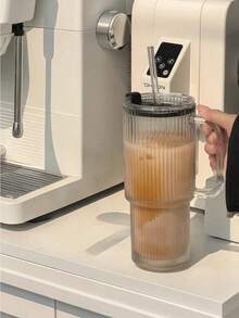 Cốc thủy tinh có gân 26oz có nắp và ống hút, Cốc thủy tinh có gân có quai, Đồ uống bằng thủy tinh đựng cà phê đá, Cốc đựng đồ uống, Hộp đựng đồ uống trong suốt có thể tái sử dụng có nắp và ống hút, Thích hợp đựng sinh tố và đồ uống - màu sắc - Xem 11