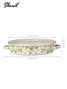 shoxil 1pc Multi-Functional 11-Inch Extra-Thick Enamel Pan, Frying Pan With Double Handles And Lid, Baking Pan, Serving Tray, Suitable For Kitchen Use, Guest Serving, Afternoon Tea And Camping - Tray - View 9