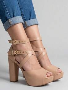 MODARPE Women's Platform Sandal With High Chunky Heel M21 - Desnudo - Ver 1