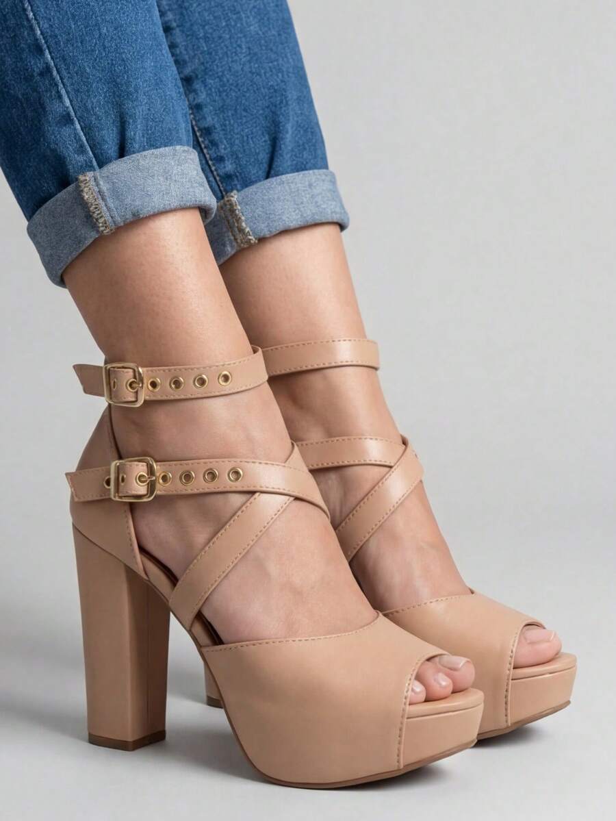 MODARPE Women's Platform Sandal With High Chunky Heel M21 - Nude - View 1