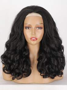 Tóc giả nửa đầu Yaki kiểu xoăn nhẹ, tóc nối nửa đầu Yaik, tóc giả nửa đầu kẹp cho nữ, tóc giả nửa đầu tự tạo kiểu nhanh chóng. - màu đen - Xem 2