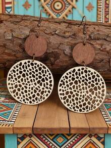 1 Pair Fashionable Bohemian Style Hollow Mesh Leather Earrings, Women's Beach Vacation Earrings - Beige - View 5