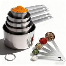 5pcs/10pcs Stainless Steel Measuring Cup And Spoon Set, 5pcs Measuring Spoons + 5pcs Measuring Cups, Stackable Stainless Steel Measuring Cups And Spoons, Coffee Spoon, With Markings For Dry And Wet Ingredients, Cooking, Baking, Coffee, Dishwasher - Kitchen Tools For Cooking And Baking, Kitchen Supplies, Baking Tools - Silver - View 3