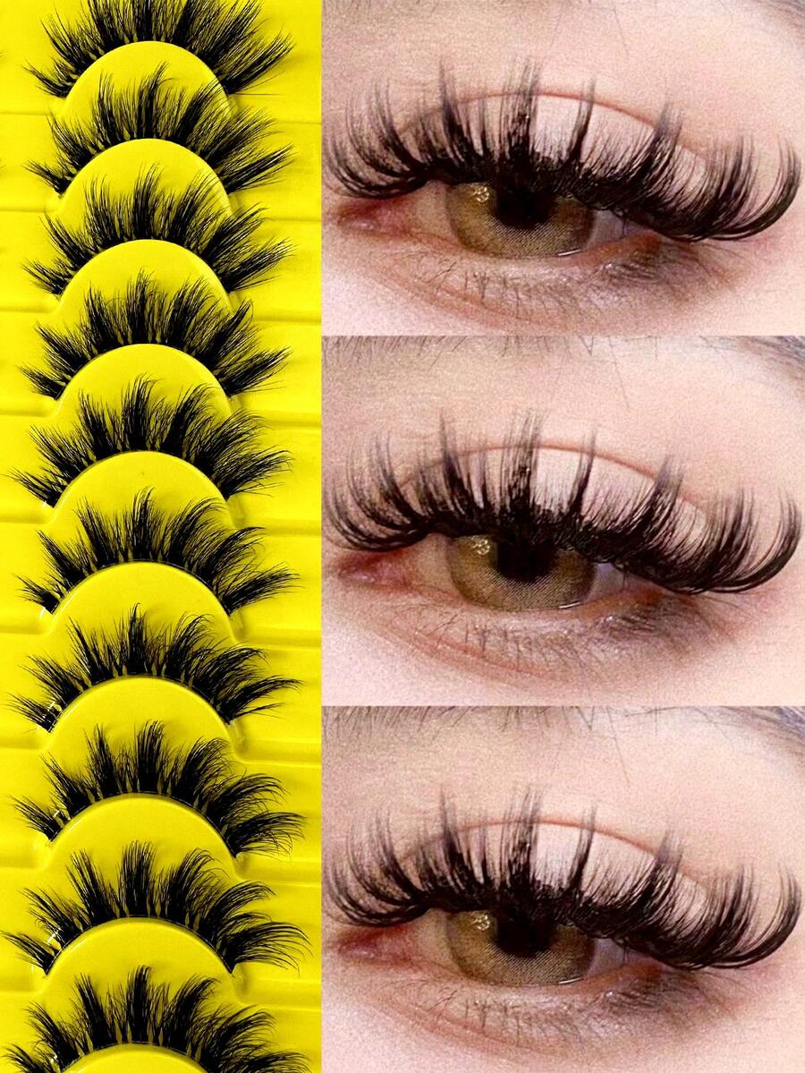 10 pares de pestañas postizas rusas de volumen 3D multicapa, gruesas y transparentes con tallo natural, con alto grado de rizado, pestañas gruesas y completas al estilo europeo y americano