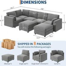 Sofá seccional modular sobredimensionado, sofá seccional de 7 plazas, sofá en forma de U 138" con otomano móvil, sofá modular convertible para apartamento y oficina de sala estar, Chenilla Gris. - Gris - Ver 2