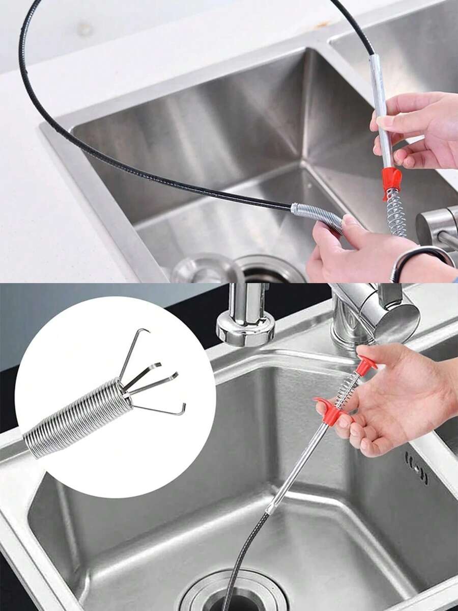 1 pieza Gancho limpiador para tuberías de acero de 160/200cm para remover obstrucciones del inodoro y el fregadero de la cocina - 160 cm - Ver 1