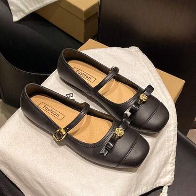 Giày Camellia Pháp mới năm 2026, giày Mary Jane mũi vuông cho nữ, giày búp bê thanh lịch cho mùa xuân và mùa hè.