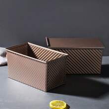 1个金色碳钢/铝合金不粘吐司模具，波浪形设计，带盖和透气孔，低糖可清洗耐高温面包烘焙工具 - 金色 - 查看 4