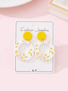 1 Pair Summer Beach Vacation Hollow Flower Enamel Faux Soft Pottery Design Fashion Jewelry Earrings, Perfect Gift For Festivals And Parties - Multicolor - View 1