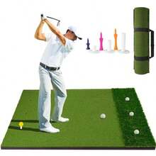 GCCSJ Golf Putting Mat,Practice Mat,Real Feel Golf Hitting Mat (5x4ft), Large Double Turf, Golf Indoor And Outdoor Practice Mat With Sight Line And Approach Angle Aid, For Swing, Chipping, PuttingAll Weather Training Aid For Men & Women - 綠色 - 查看 2