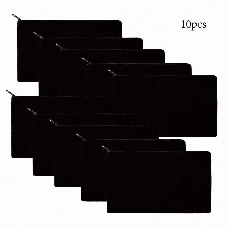 10pcs Zipper Pouches, Multifunctional Blank DIY Craft Bags, Pencil Case, Document Holder For Home, School, Travel - Black - View 1