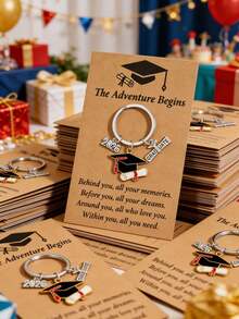 2026届毕业季钥匙扣套装（6件），包含毕业帽钥匙扣和贺卡，金属合金毕业纪念挂件，庆祝毕业，2026届毕业生，毕业礼物，背包挂件 - 多色 - 查看 6