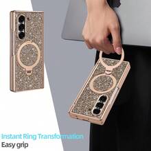 VIETAO Sequins,Diamond Fashion High Quality Blingbling Sparkling Electroplated Hidden Circular Bracket Mobile Phone Case Compatible With Samsung Galaxy Z Fold 7 6 Hinged Full-Cover Protection Phone Cover With Tempered Glass Screen Protector - Champagne Gold - View 7