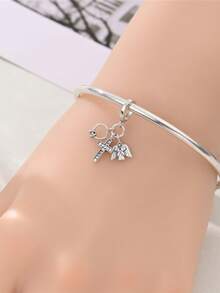 Mặt dây chuyền hình thánh giá, cánh thiên thần và trái tim bằng bạc Sterling 925, trang sức Cơ đốc giáo khắc chữ truyền cảm hứng, phù hợp với vòng tay kiểu Châu Âu tự làm cho phụ nữ. - Nhiều màu - Xem 5