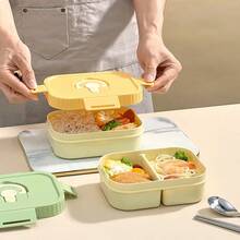 2/3 Compartment Portable Square Plastic Lunch Box With Handle, Microwave Heatable, Sealed Leak-Proof Fruit Salad Food Container, Reusable Large Capacity Divided Bento Box, Suitable For Student And Adult Use In School, Office, Outdoor Camping, Picnic, Travel,Back To School - Multicolor - View 5