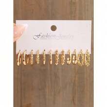 Set Of 12 Fashionable Faux Pearl Geometric & Twisted Hoop Earrings For Women, Multiple Styles Mixed Combo Pack, Minimalist Elegant All-Match Design, Lightweight Comfortable For Daily Wear Office Dating Party Banquet Holiday, Ideal Gift For Girlfriend Wife Mom Friends On Birthday Valentine's Day Mother's Day Christmas,  Female Ear Jewelry Set For Various Occasions - 金黃色 - 查看 2