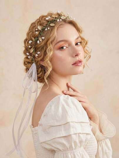1pc Elegant Leaf Headband, Delicate Flower Women Headband, Model Show, Wedding Party Hair Decor, Women Headband, Princess Sweet Fairy Headpiece