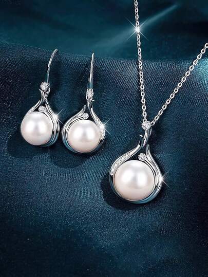 3pcs S925 Sterling Silver Shiny Jewelry Set, Including Pendant Necklace & Earrings, Fashionable & Exquisite Jewelry Suitable For Girls To Wear To Graduation Parties, Daily Wear, Creative Gift, Ideal For Thanksgiving