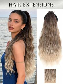 WaveTrip 32-Inch Long Black Water Wave Ponytail Hair Extension, Heat Resistant Synthetic Fiber, Suitable For Women And Girls For Party And Daily Use - Brown Ombre - View 2