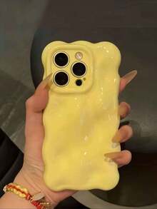 1个糖果黄3D立方体实心波浪纹软手机壳，兼容 17 Pro Max、17 Pro、17、16、15、13 Pro Max、11、12、14 Pro Max，可爱马卡龙亮面软手机壳 - 黃色 - 查看 3