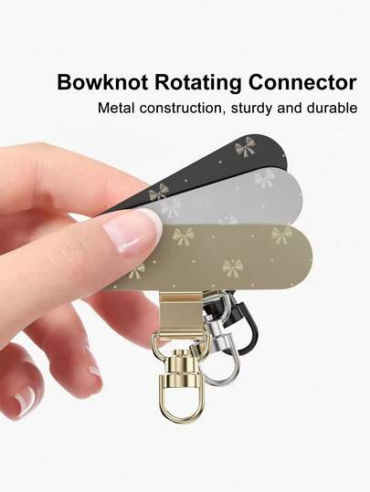 Móc kim loại xoay 360° hình nơ, giá đỡ dây đeo điện thoại, móc chống thất lạc bền chắc.