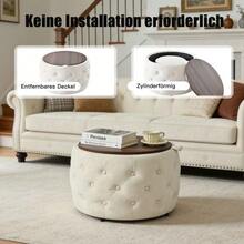 Luxurious Set Of Two Nesting Velvet Stools, 4-In-1 Function, Round Storage Stool With Wooden Shelf, No Assembly Required, Beige (58 Cm X 58 Cm X 38 Cm) - Beige - View 2